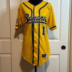 Yellow Savannah Bananas Baseball Jersey with Blue Accents